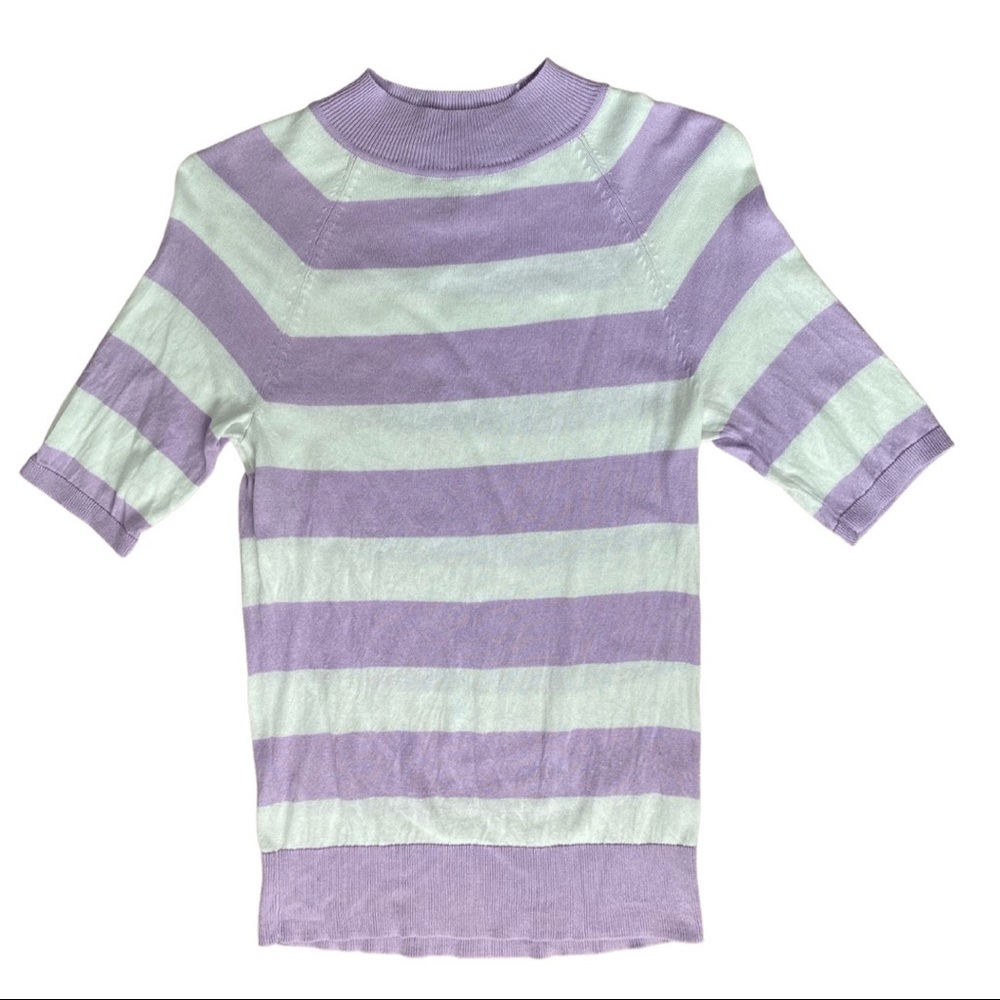 Chaps Purple and White Knit Mock-Neck Tee, Women’s Small